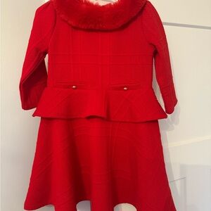 Janie and Jack Red Peplum Dress with Faux Fur Collar